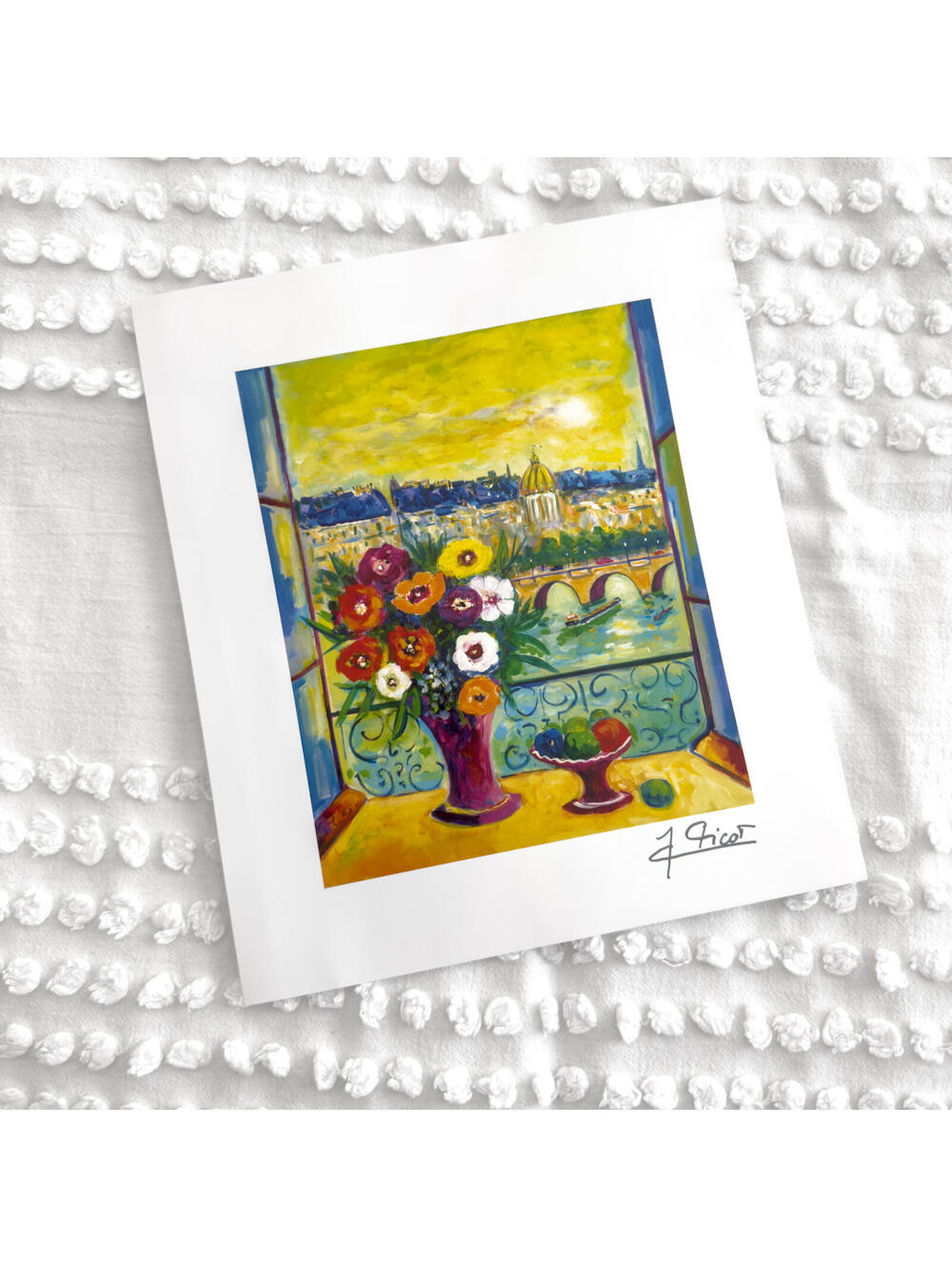 Jean-Claude Picot La Fenetre Ouverte Lithograph - Light Wood Frame